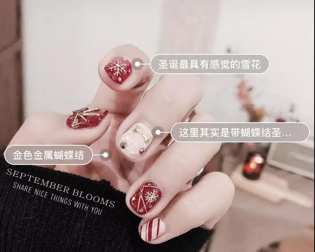 復古紅色系圣誕美甲